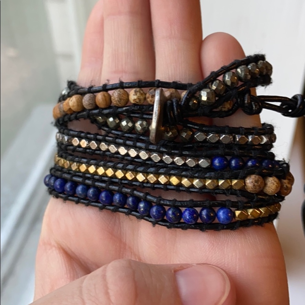 Beautiful Chan Luu wrap bracelet. Navy gold, tan